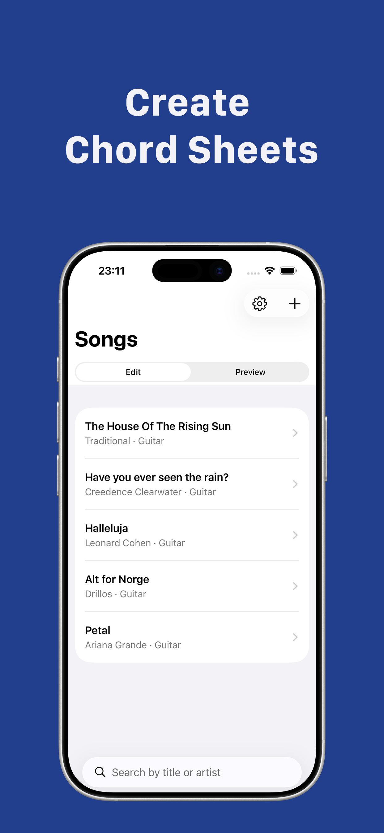 Create chord sheets and organize songs