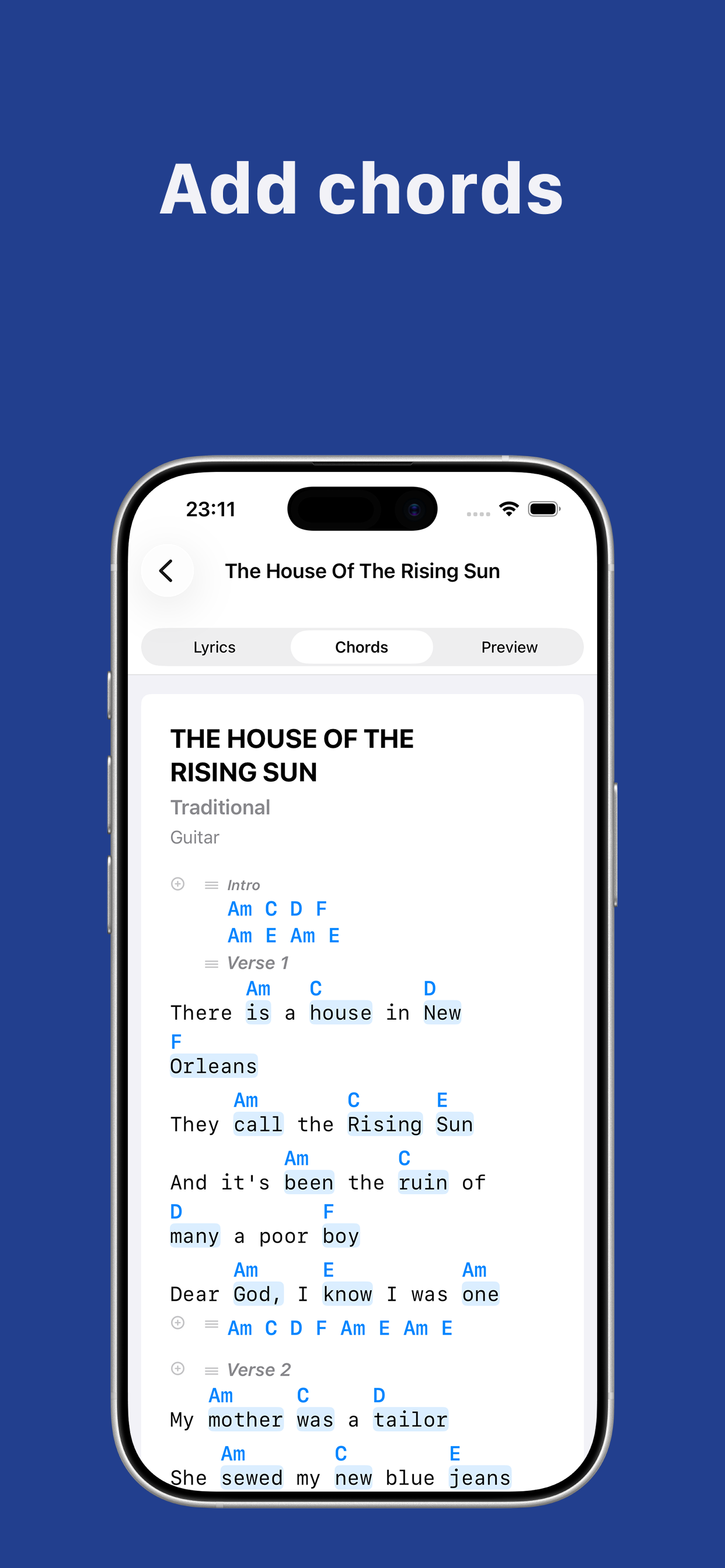 Add chords to your lyrics