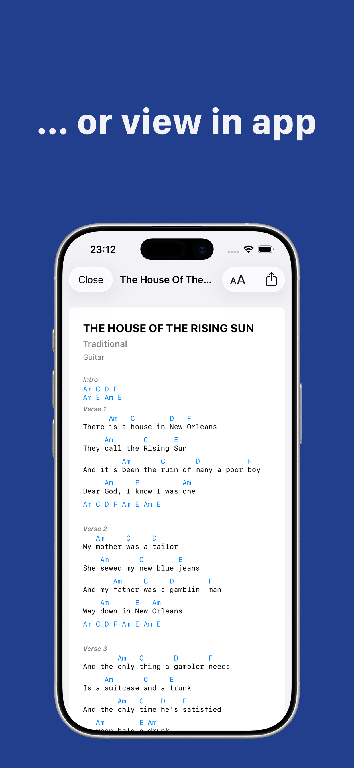 View chord sheets directly in the app